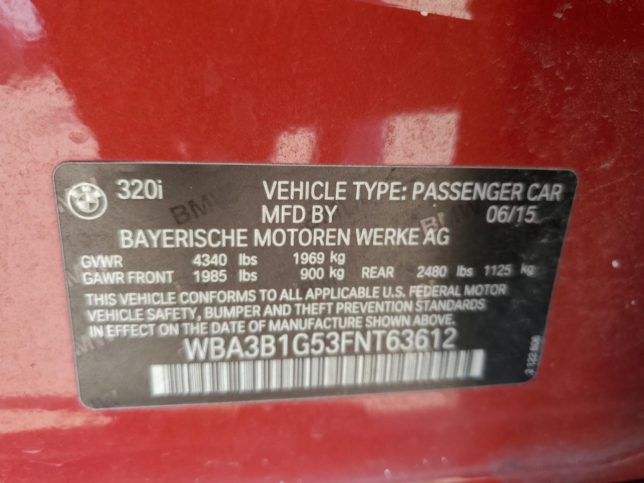 WBA3B1G53FNT63612 2015 BMW 320 I