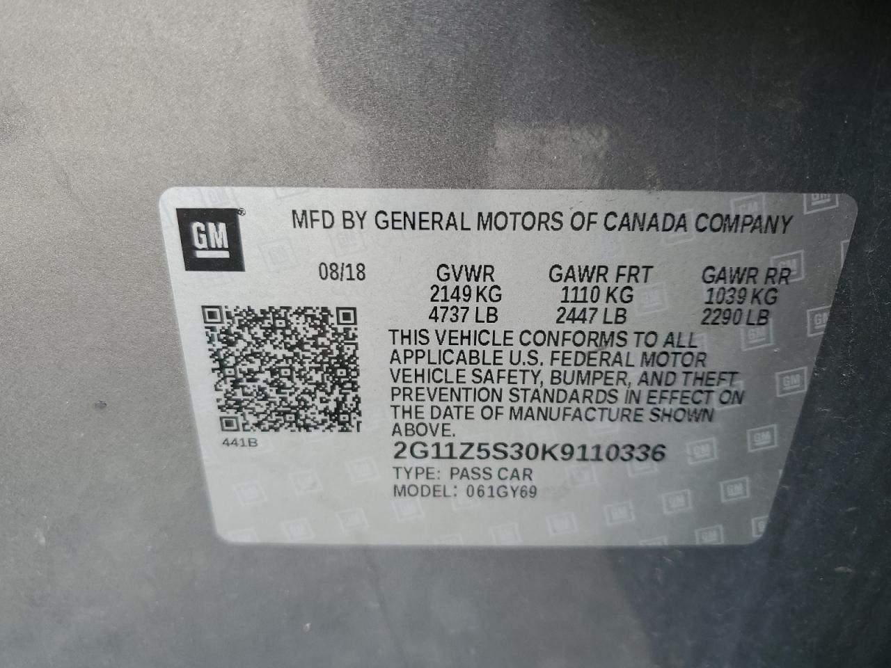 2G11Z5S30K9110336 2019 Chevrolet Impala Lt