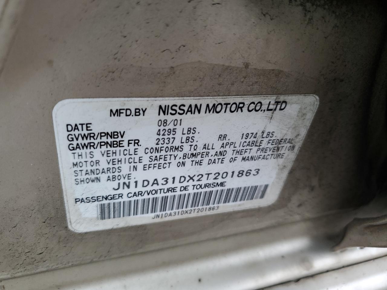 JN1DA31DX2T201863 2002 Nissan Maxima Gle