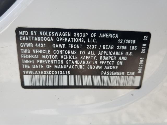 2019 VOLKSWAGEN PASSAT WOL - 1VWLA7A33KC013416