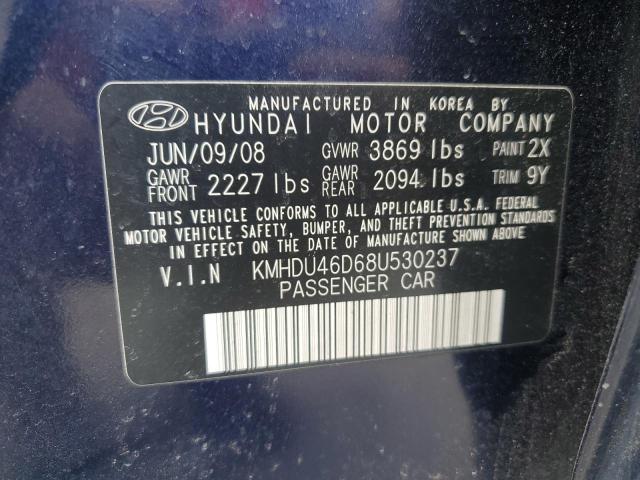 2008 Hyundai Elantra Gls VIN: KMHDU46D68U530237 Lot: 46181694