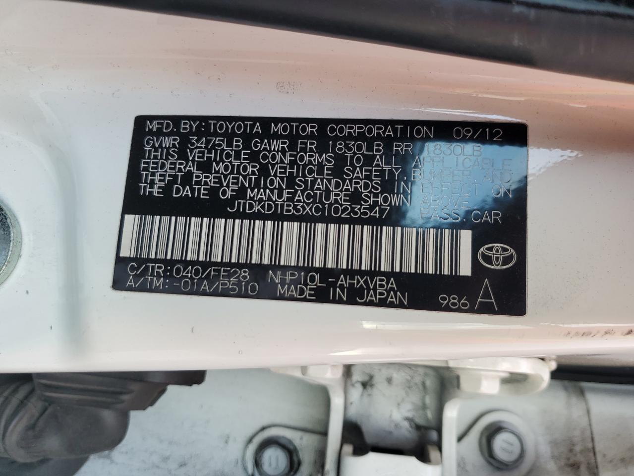 JTDKDTB3XC1023547 2012 Toyota Prius C