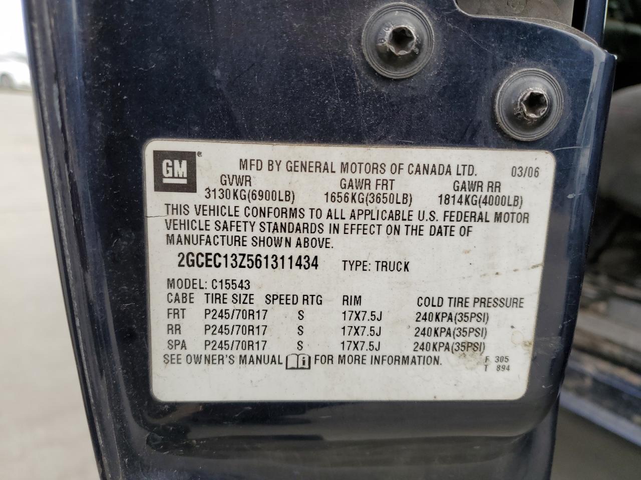 2GCEC13Z561311434 2006 Chevrolet Silverado C1500