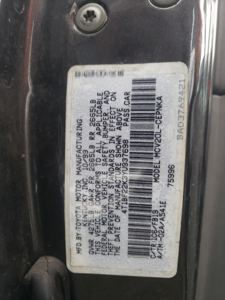 4T1BF22K3YU937698 2000 Toyota Camry Le