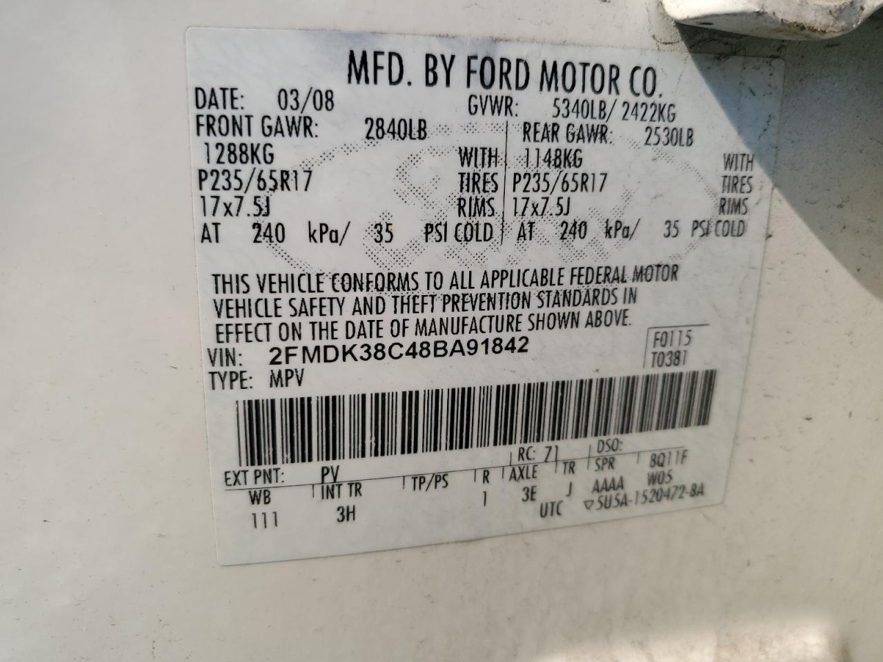2FMDK38C48BA91842 2008 Ford Edge Sel