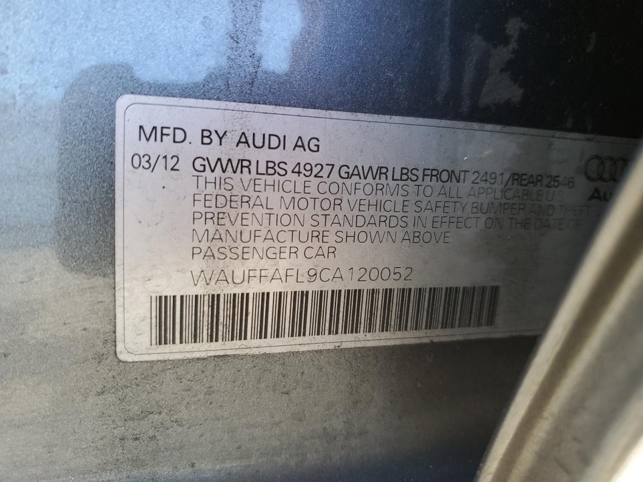 WAUFFAFL9CA120052 2012 Audi A4 Premium Plus