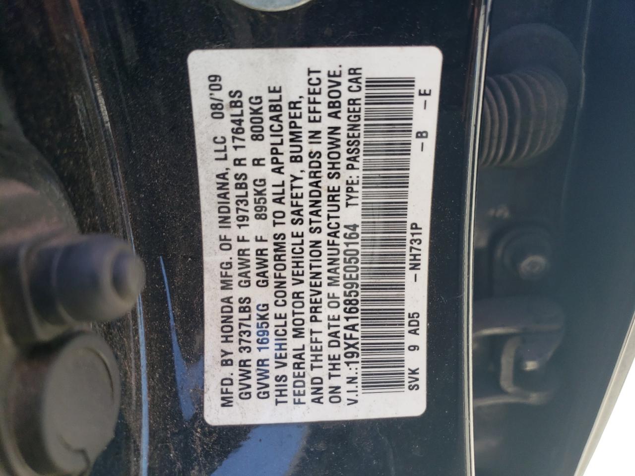 19XFA16859E050164 2009 Honda Civic Ex