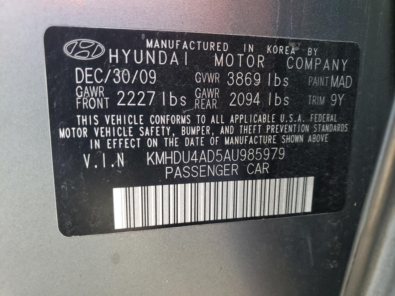 Lot #2441061980 2010 HYUNDAI ELANTRA BL