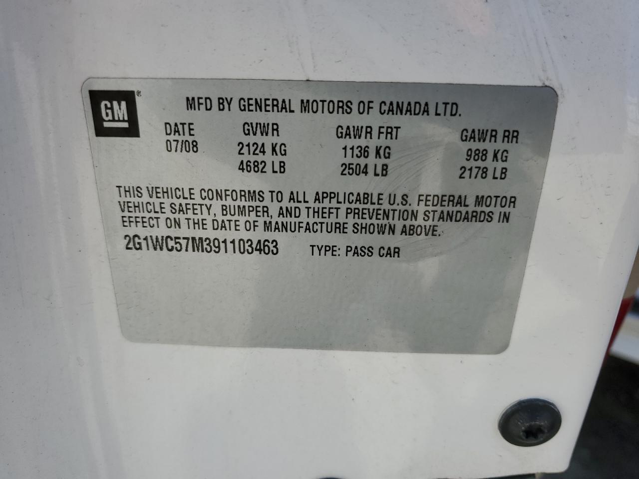 2G1WC57M391103463 2009 Chevrolet Impala 2Lt
