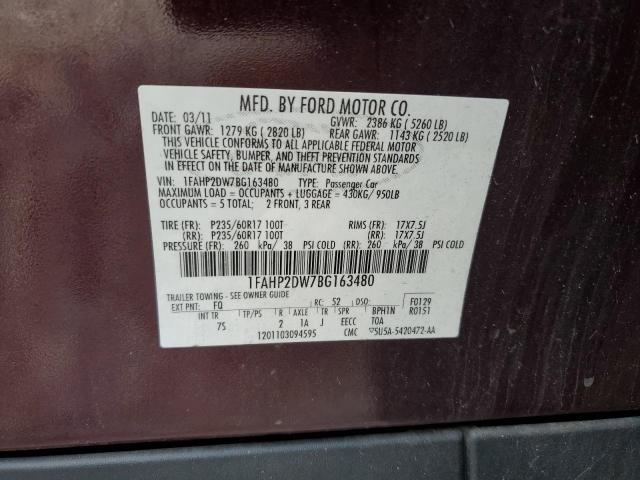 2011 Ford Taurus Se VIN: 1FAHP2DW7BG163480 Lot: 44865414