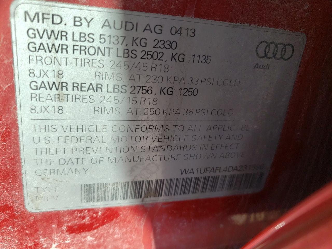 2013 Audi A4 Allroad Premium Plus vin: WA1UFAFL4DA231596