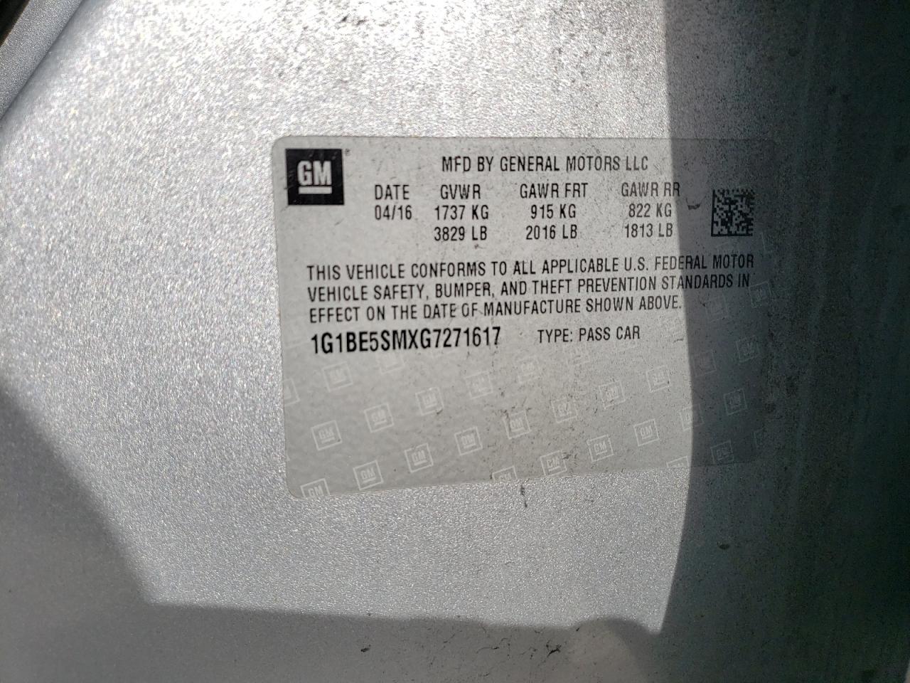 1G1BE5SMXG7271617 2016 Chevrolet Cruze Lt