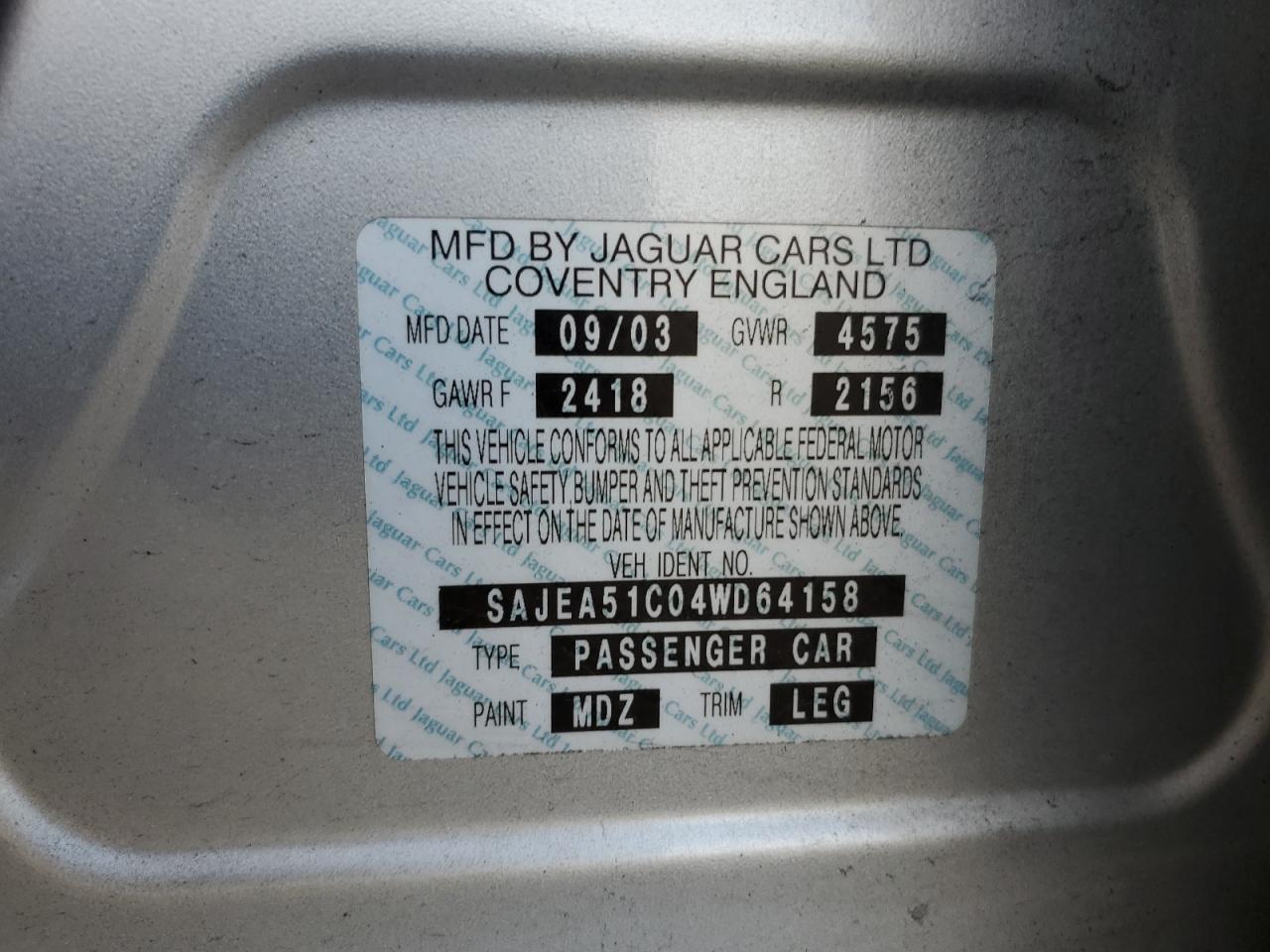 SAJEA51C04WD64158 2004 Jaguar X-Type 3.0