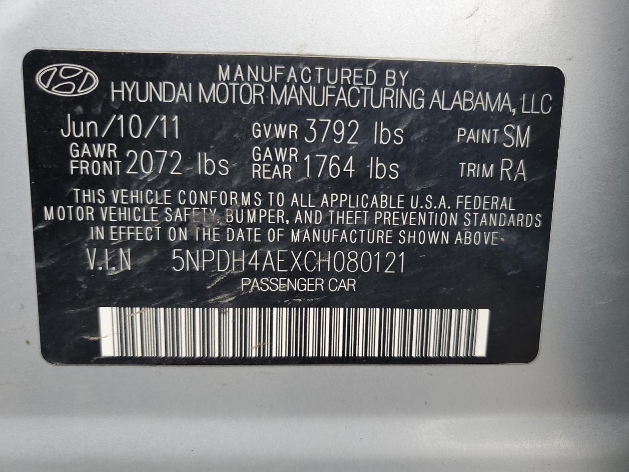 5NPDH4AEXCH080121 2012 Hyundai Elantra Gls