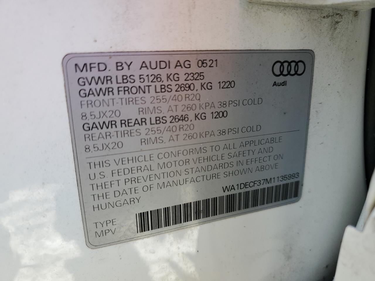 WA1DECF37M1135993 2021 Audi Q3 Premium S Line 45