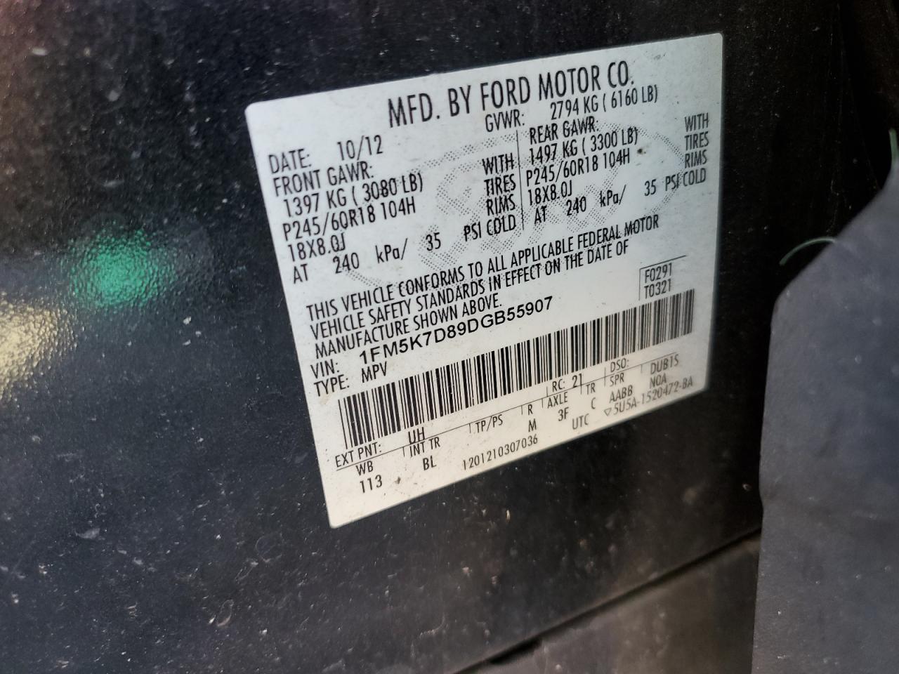 1FM5K7D89DGB55907 2013 Ford Explorer Xlt