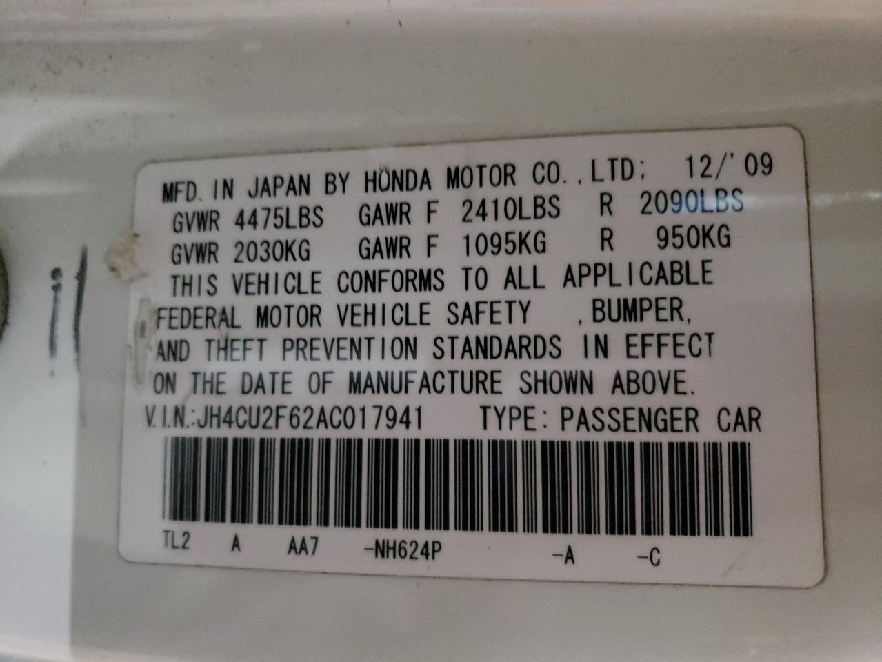 JH4CU2F62AC017941 2010 Acura Tsx