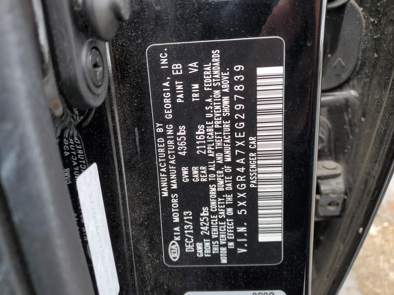 5XXGR4A7XEG297839 2014 Kia Optima Sx