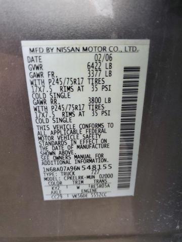 2006 Nissan Titan Xe VIN: 1N6BA07A96N548155 Lot: 45434654