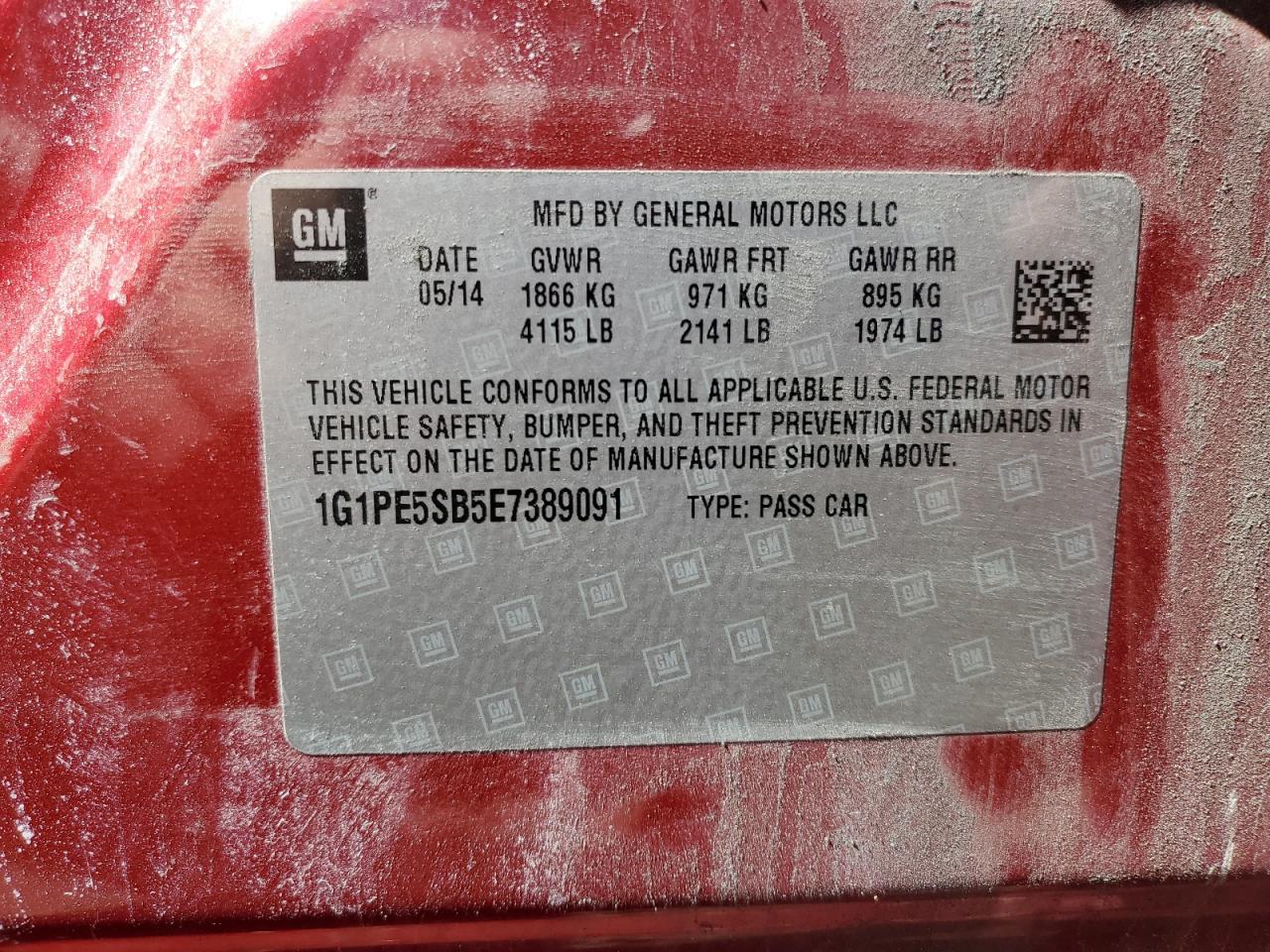 1G1PE5SB5E7389091 2014 Chevrolet Cruze Lt