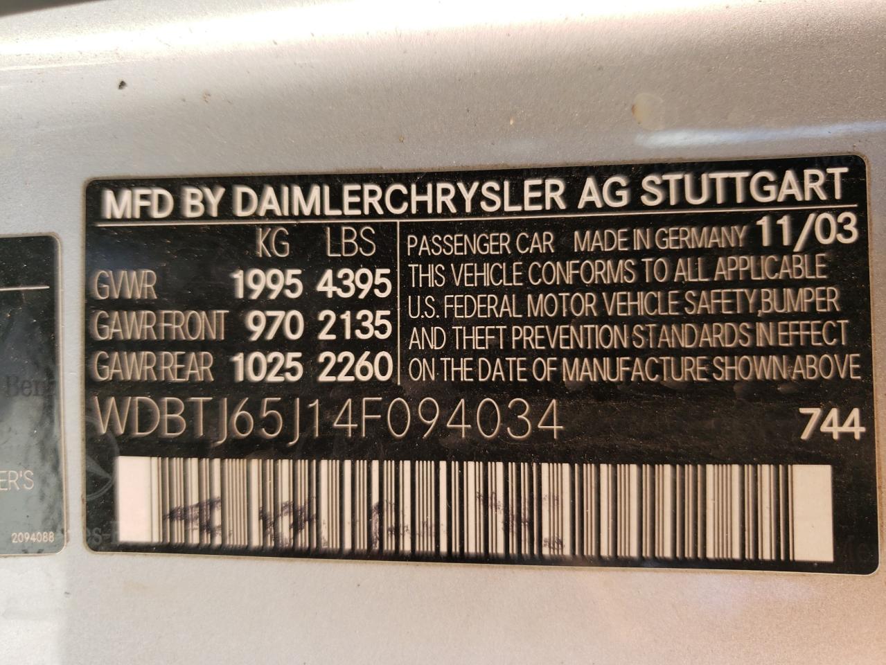 WDBTJ65J14F094034 2004 Mercedes-Benz Clk 320C