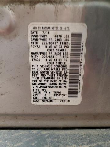 2016 Nissan Rogue S VIN: JN8AT2MV0GW146326 Lot: 45455594