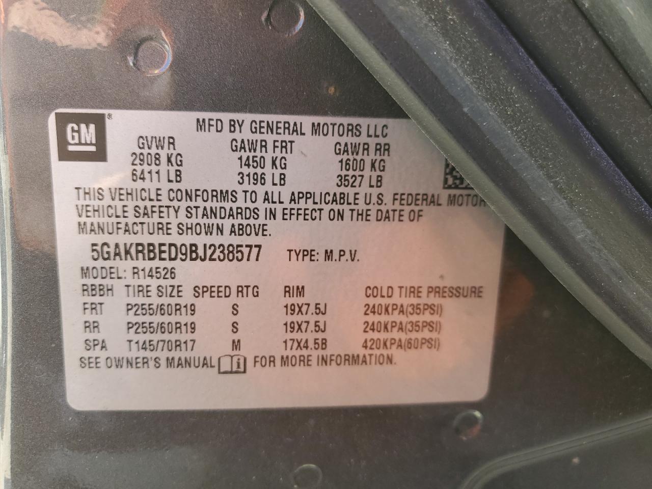 5GAKRBED9BJ238577 2011 Buick Enclave Cxl