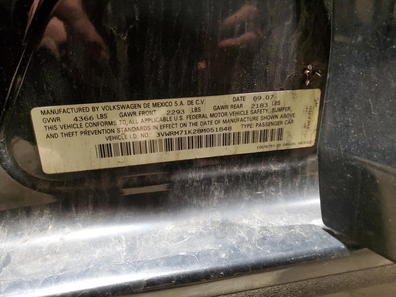 3VWRM71K28M051848 2008 Volkswagen Jetta Se