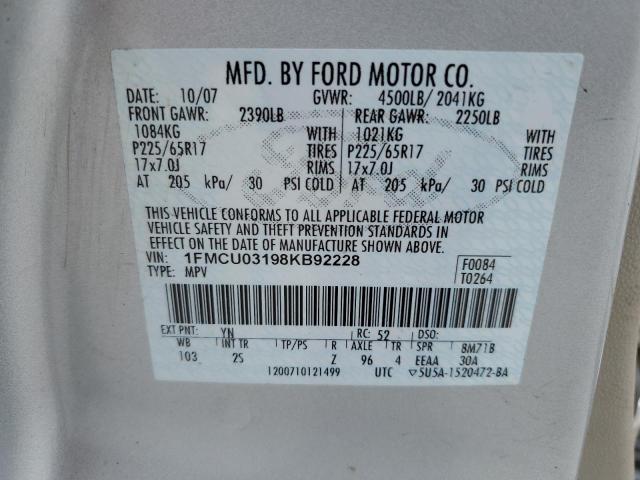 2008 Ford Escape Xlt VIN: 1FMCU03198KB92228 Lot: 47959984