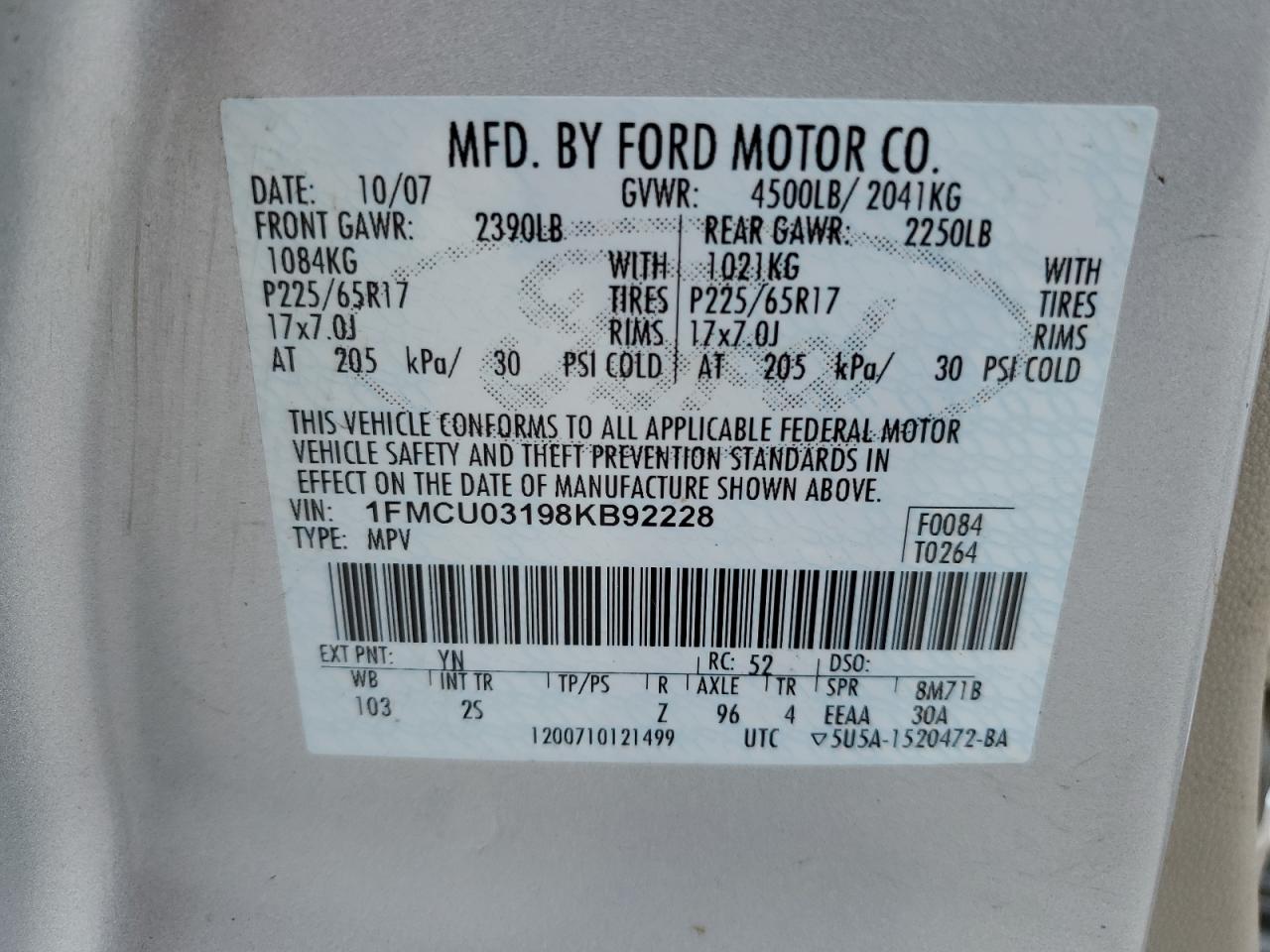 1FMCU03198KB92228 2008 Ford Escape Xlt