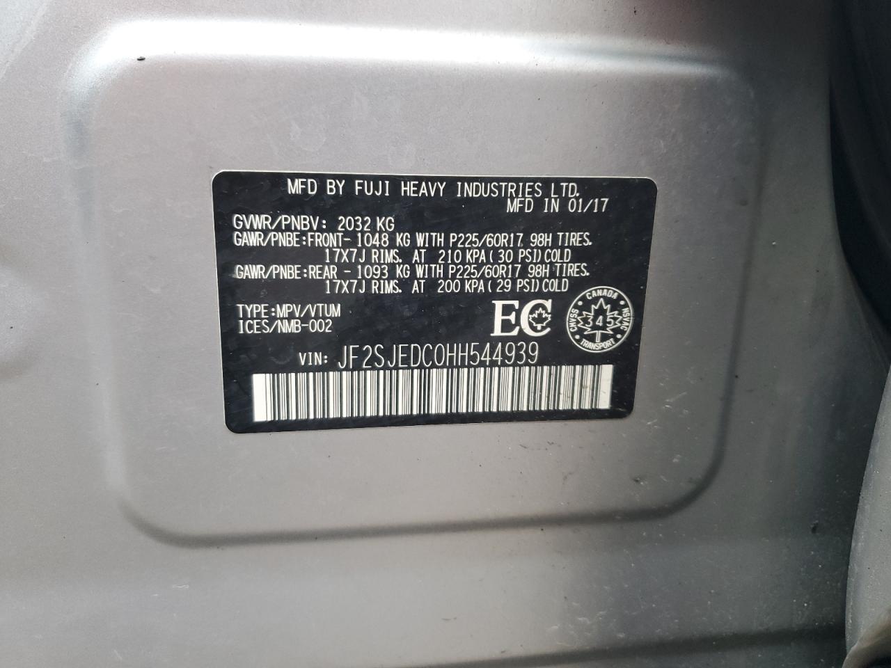 JF2SJEDC0HH544939 2017 Subaru Forester 2.5I Premium