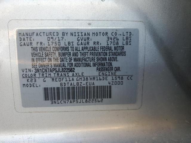 2018 Nissan Versa S VIN: 3N1CN7AP5JL822562 Lot: 47600934