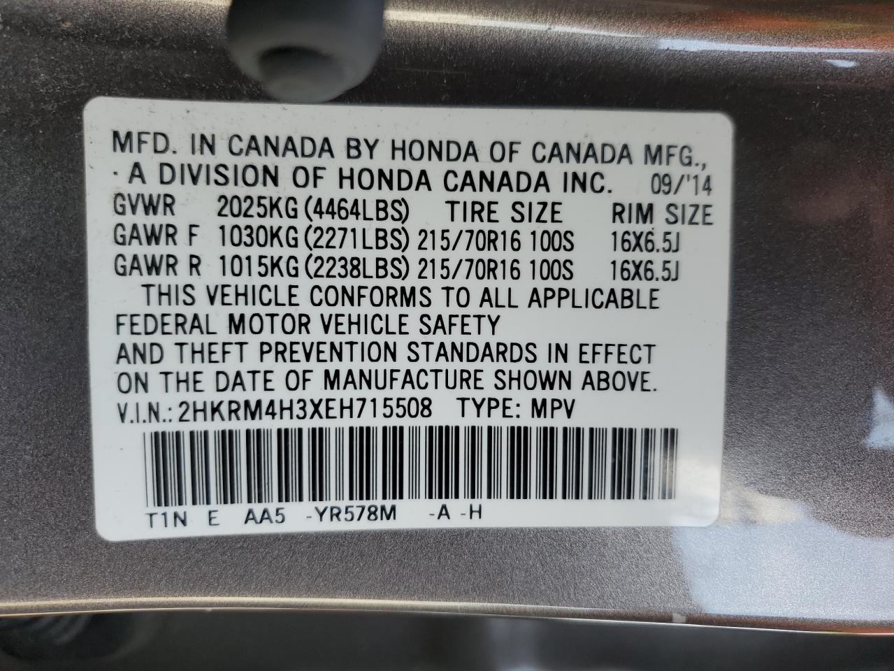 2HKRM4H3XEH715508 2014 Honda Cr-V Lx