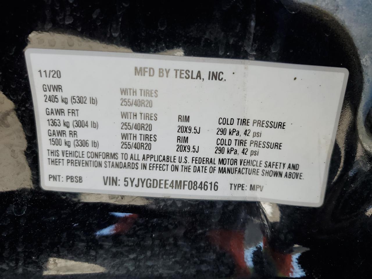 5YJYGDEE4MF084616 2021 Tesla Model Y