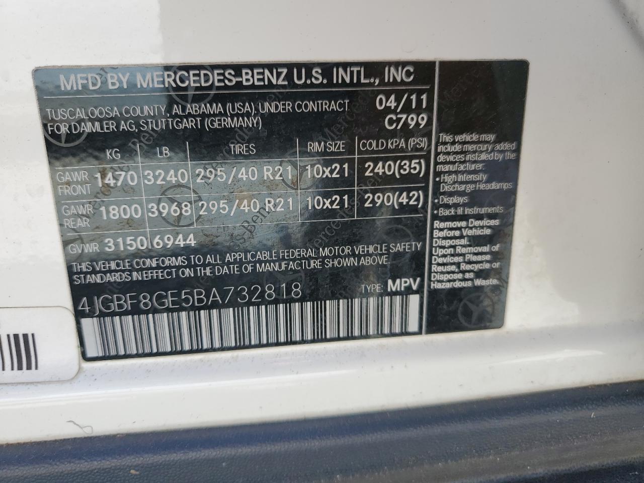 4JGBF8GE5BA732818 2011 Mercedes-Benz Gl 550 4Matic