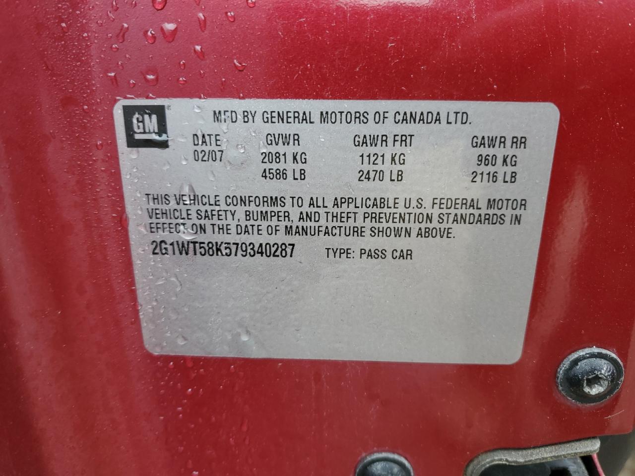 2G1WT58K579340287 2007 Chevrolet Impala Lt