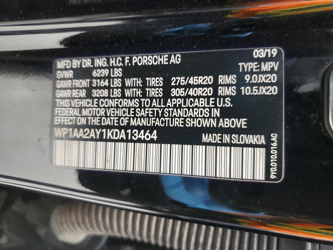 WP1AA2AY1KDA13464 2019 Porsche Cayenne