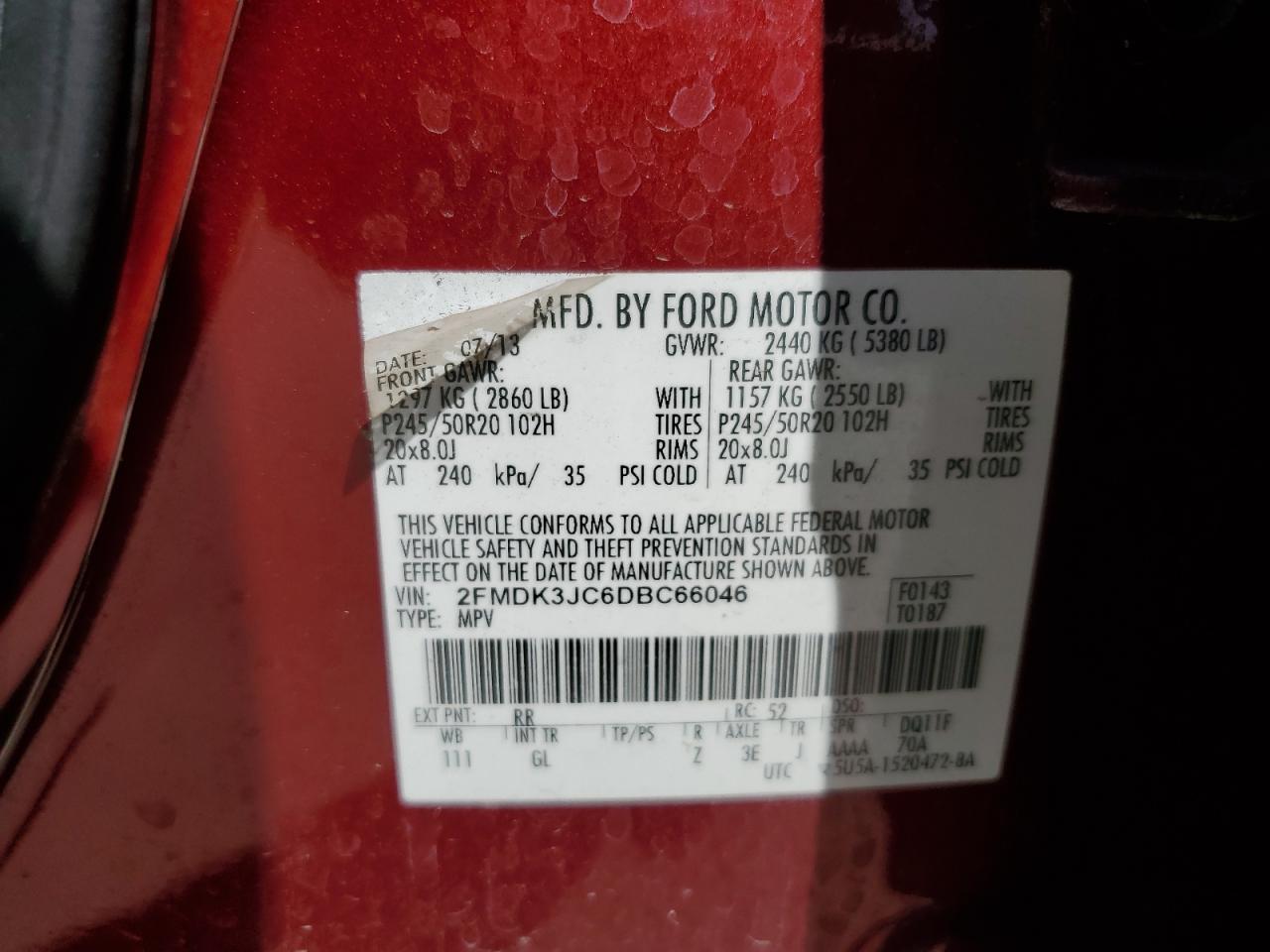 2FMDK3JC6DBC66046 2013 Ford Edge Sel