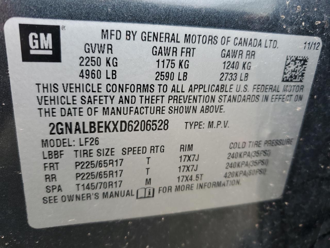 2GNALBEKXD6206528 2013 Chevrolet Equinox Ls