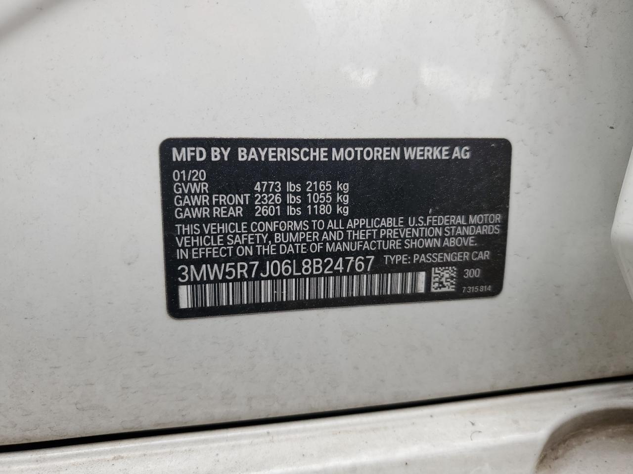 3MW5R7J06L8B24767 2020 BMW 330Xi