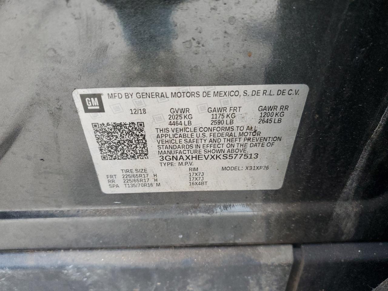 3GNAXHEVXKS577513 2019 Chevrolet Equinox Ls