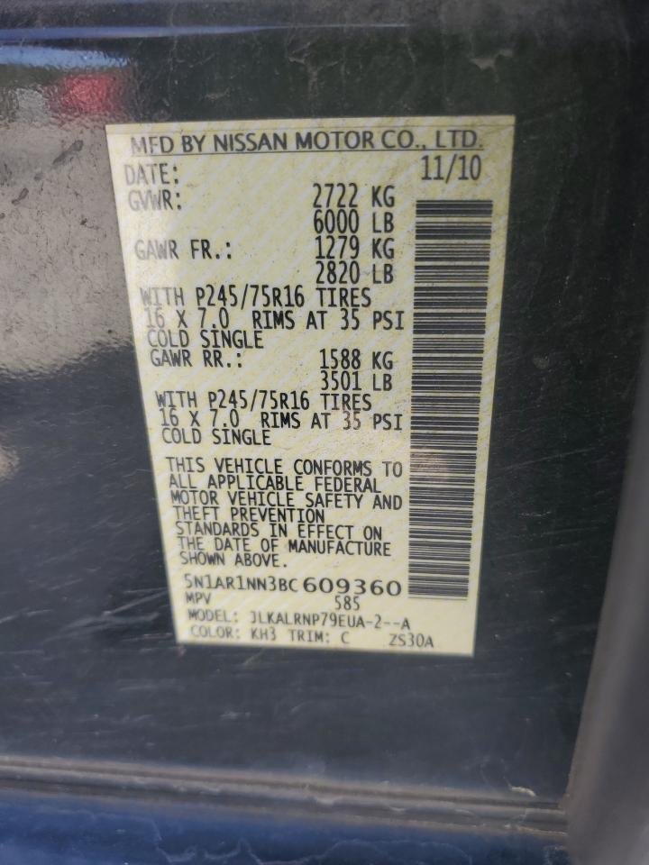 5N1AR1NN3BC609360 2011 Nissan Pathfinder S