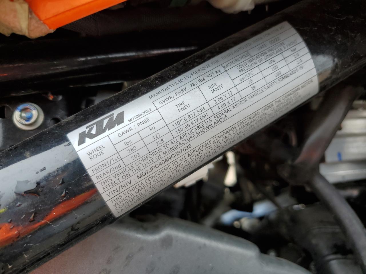 MD2JPC404NC037628 2022 Ktm 200 Duke