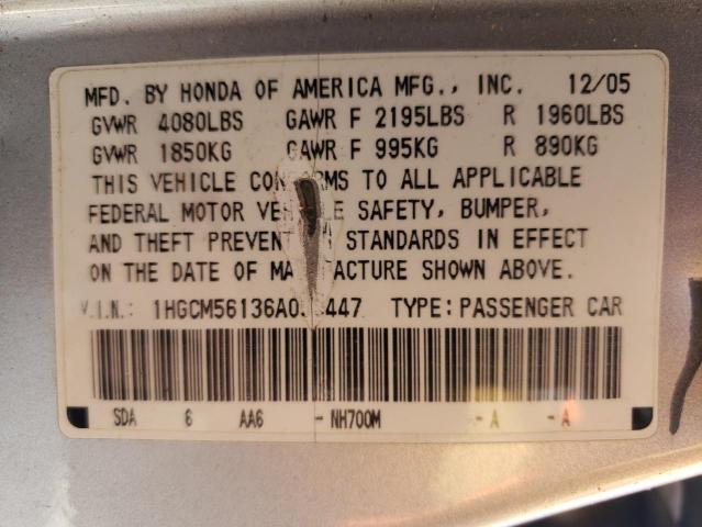 2006 Honda Accord Value VIN: 1HGCM56136A055447 Lot: 48398864