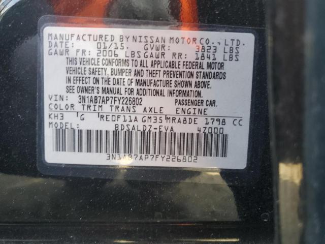 2015 Nissan Sentra S VIN: 3N1AB7AP7FY226802 Lot: 47680764