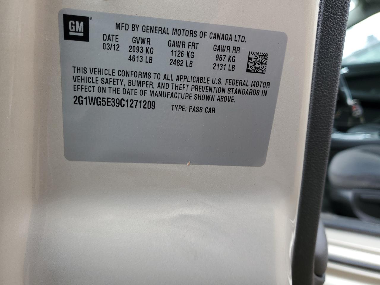 2G1WG5E39C1271209 2012 Chevrolet Impala Lt