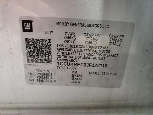 2018 Chevrolet Slvrd 1500 VIN: GCUKREC0JF122116 Lot: 46357884