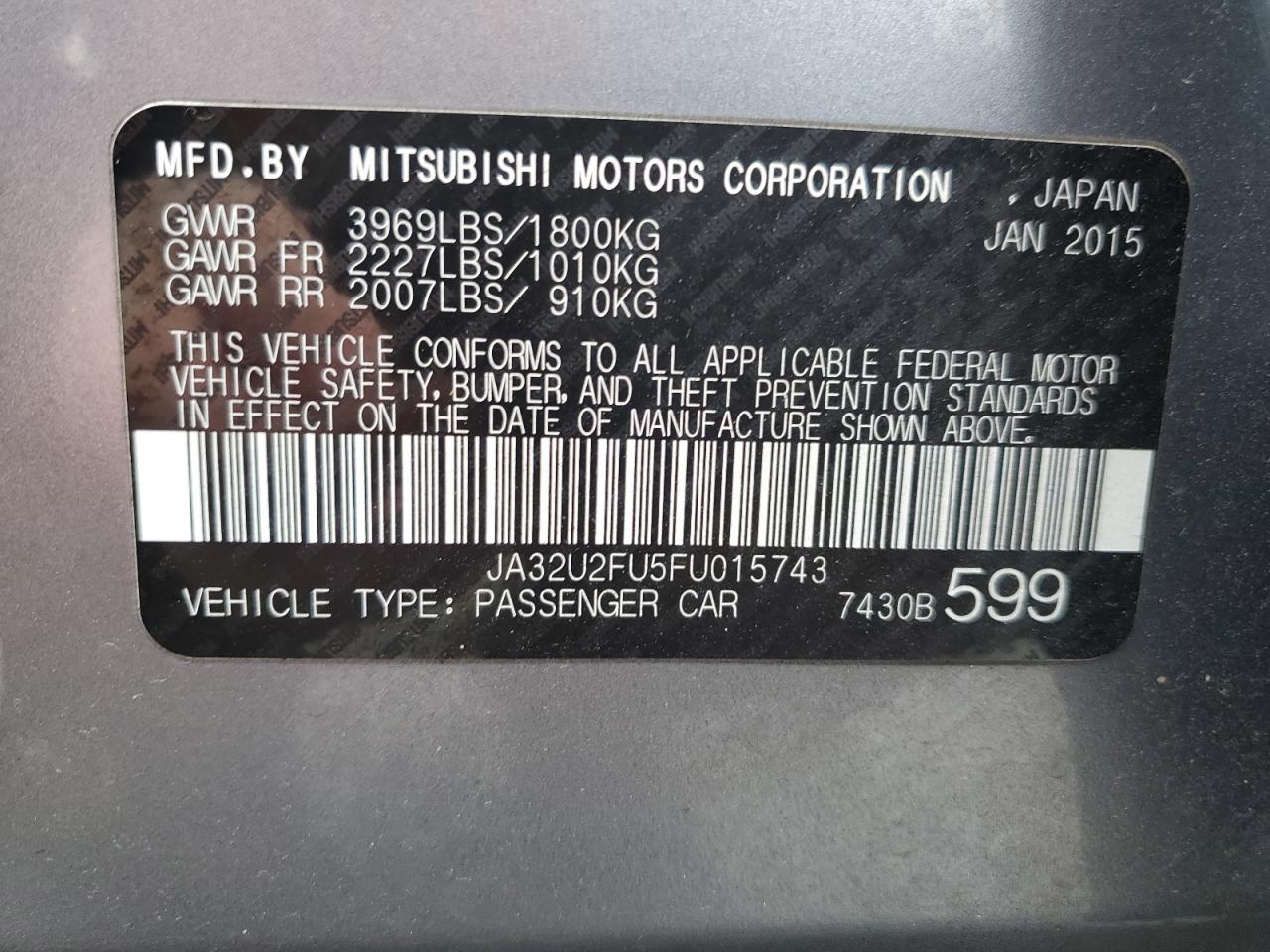 JA32U2FU5FU015743 2015 Mitsubishi Lancer Es