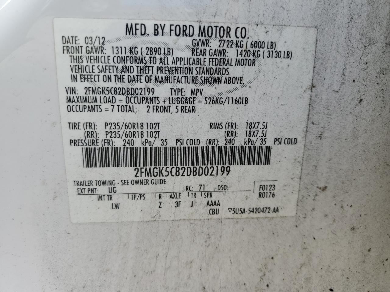 2FMGK5C82DBD02199 2013 Ford Flex Sel