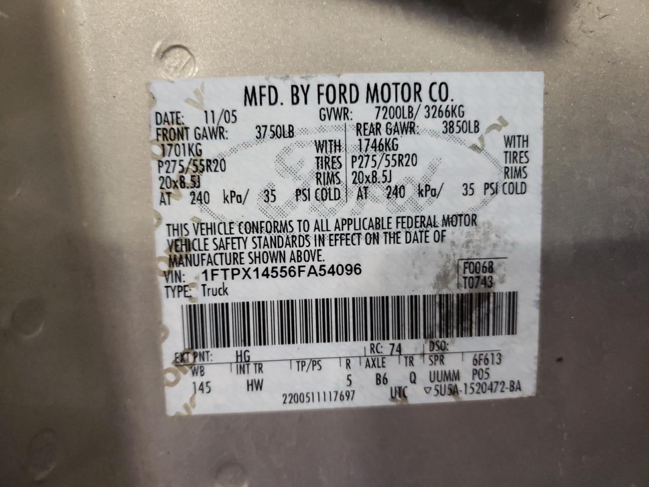 1FTPX14556FA54096 2006 Ford F150